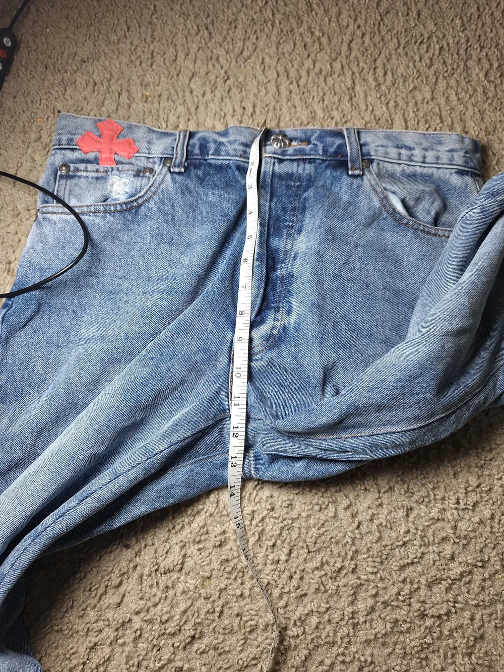 Chrome Hearts Inspired Cross Patch Flared Pink Red Leopard Y2K Denim Jeans 34